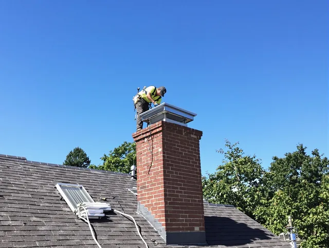 Long Beach Chimney Sweep technician measuring a chimney cap in Long Beach, CA