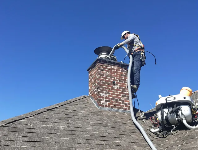Dedicated Long Beach Chimney Sweep team member cleaning a chimney in Long Beach, CA