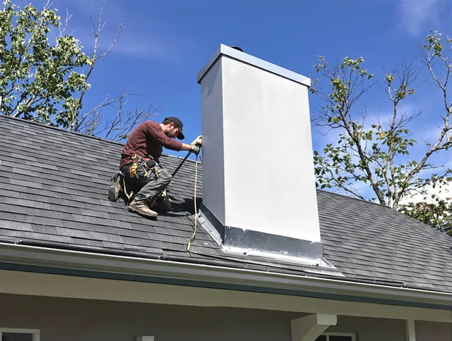 Long Beach Chimney Sweep team member finishing chimney construction in Long Beach, CA