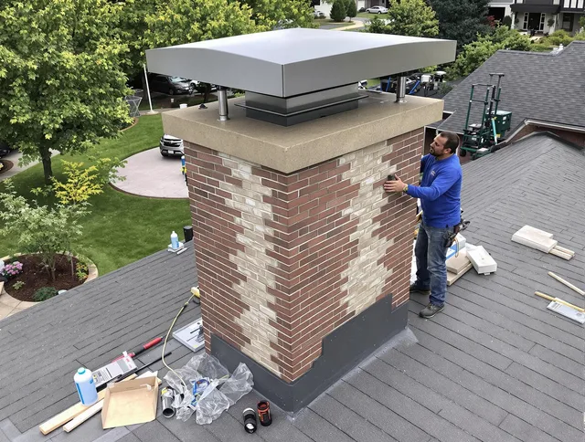 Long Beach Chimney Sweep team working on a custom chimney remodel in Long Beach, CA
